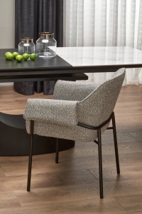 MASA DINING EXTENSIBILA OSMAN, ALB CU EFECT DE MARMURA/NEGRU, 160/220 CM, DIN CERAMICA SI METAL, STIL MODERN - Img 3