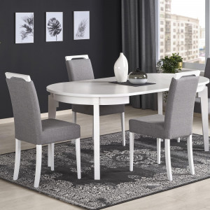 MASA DINING EXTENSIBILA SORBUS, ALBA, 100/200 CM, BLAT DIN MDF SI PICIOARE DIN LEMN MASIV, STIL CLASIC, HALMAR - Img 1