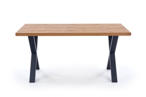MASA DINING EXTENSIBILA XAVIER, STEJAR/NEGRU, 160/250 CM, BLAT DIN FURNIR NATURAL SI PICIOARE DIN METAL, STIL VINTAGE - Img 6