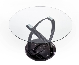 MASA DINING OPTICO, TRANSPARENT/NEGRU CU EFECT DE MARMURA, 122 CM, DIN STICLA SI METAL, STIL MODERN - Img 7