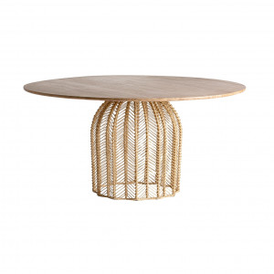 MASA DINING PLISSÉ REF. 28401, DIN LEMN MASIV DE MAHON, METAL SI RATTAN, STIL MODERN, VIC - Img 3