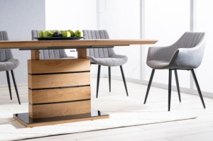 MASA EXTENSIBILA LEONARDO, 140/180 CM, STEJAR/NEGRU, DIN MDF SI STICLA SECURIZATA, STIL MODERN - Img 2