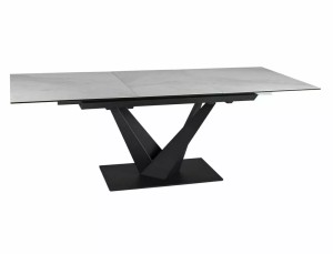 MASA EXTENSIBILA SORENTO, 160/220 CM, EFECT DE MARMURA ALBA/NEGRU MAT, DIN STICLA SECURIZATA, CERAMICA SI METAL, STIL MODERN - Img 7