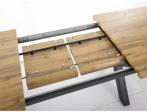 MASA EXTENSIBILA XAVIERO II, 160/240 CM, STEJAR ARTISAN/NEGRU, BLAT DIN MDF SI PICIOARE DIN METAL, STIL MODERN - Img 7