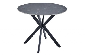 MASA LIVING/DINING TALIA, 90 CM, EFECT DE MARMURA GRI MAT/NEGRU, BLAT DIN CERAMICA SI PICIOARE DIN METAL, STIL MODERN - Img 1