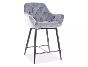 SCAUN DE BAR CHERRY H-2, GRI BLUVEL 14/NEGRU MAT, TAPITERIE DIN CATIFEA SI PICIOARE DIN METAL, STIL MODERN - Img 1