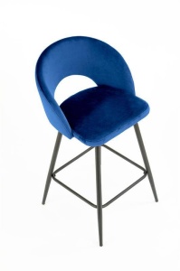 SCAUN DE BAR H96, ALBASTRU/NEGRU, TAPITERIE DIN CATIFEA SI PICIOARE DIN METAL, STIL MODERN - Img 3