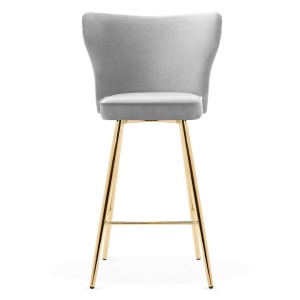 SCAUN DE BAR MODENA, 70 CM, GRI/AURIU, TAPITERIE DIN CATIFEA SI PICIOARE DIN METAL, STIL MODERN, ATR - Img 1