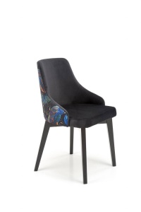 SCAUN DINING ENDO, NEGRU BLUVEL 19/MULTICOLOR/NEGRU, CU TAPITERIE DIN CATIFEA SI PICIOARE DIN LEMN MASIV, STIL CLASIC - Img 1