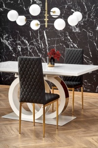 SET DINING - MASA EXTENSIBILA GALARDO, 160/200 CM+ 4 SCAUNE K501, NEGRU/AURIU , STIL MODERN, HALMAR - Img 2