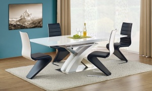 SET DINING MASA EXTENSIBILA SANDOR ALB 4 SCAUNE K194 ALB-NEGRU DESIGN MODERN HALMAR - Img 1