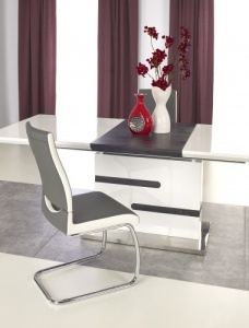STOC!!! MASA DINING EXTENSIBILA MONACO, ALB/GRI ANTRACIT/CROM, 160/220 CM, BLAT DIN MDF SI PICIOR DIN METAL, STIL MODERN, HALMAR - Img 2