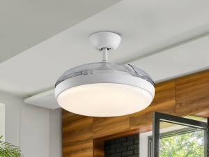 VENTILATOR VENTURI, CU TELECOMANDA, 40/52 CM, ALB MAT/OPAL/TRANSPARENT, DIN METAL SI ACRIL, STIL MODERN - Img 4