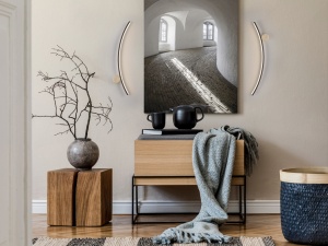 APLICA SMILE, 58 CM, NEGRU MAT/AURIU/OPAL, DIN METAL SI ACRIL, STIL MODERN - Img 1