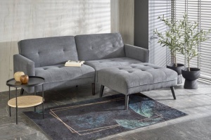 CANAPEA EXTENSIBILA CORNELIUS, CU SUPORT PENTRU PICIOARE, GRI/NEGRU, TAPITERIE DIN STOFA SI LEMN MASIV, STIL MODERN - Img 2
