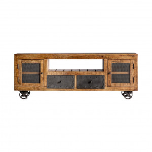 COMODA TV ANTRIM REF. 27800, DIN LEMN MASIV DE MANGO SI OTEL, STIL VINTAGE, VIC - Img 1