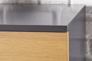 DULAP LIVING WILD OAK 100CM, COD 40066, LEMN MASIV SI MDF, STEJAR/GRI - Img 3