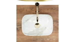 LAVOAR REA BELINDA MINI, SHINY AIAX, 36,5 CM, EFECT DE MARMURA ALBA, DIN CERAMICA, CALITATE SUPERIOARA - Img 3