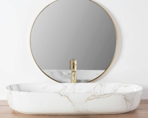 LAVOAR REA CLEO, SHINY AIAX, 81 CM, EFECT DE MARMURA ALBA, DIN CERAMICA, CALITATE SUPERIOARA - Img 2