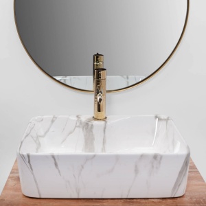 LAVOAR REA KELLY, MARMO, EFECT DE MARMURA ALBA, 49 CM, DIN CERAMICA, CALITATE SUPERIOARA - Img 2