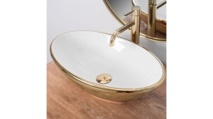 LAVOAR REA PAMELA, 53 CM, ALB/AURIU, DIN CERAMICA, CALITATE SUPERIOARA - Img 2