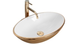 LAVOAR REA PAMELA, 53 CM, ALB/AURIU, DIN CERAMICA, CALITATE SUPERIOARA - Img 5