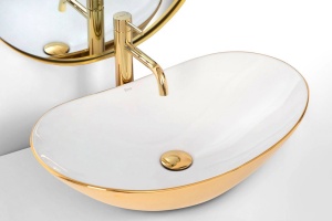 LAVOAR REA ROYAL, 60,5 CM, ALB/AURIU, DIN CERAMICA, CALITATE SUPERIOARA - Img 1