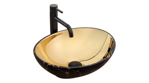 LAVOAR REA SOFIA, AURIU/EFECT DE MARMURA NEAGRA, 41 CM, DIN CERAMICA, CALITATE SUPERIOARA - Img 4