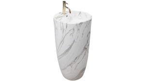 LAVOAR REA STATIV ANYA, LAVA MAT, 84 CM, EFECT DE MARMURA ALBA MATA, DIN CERAMICA, CALITATE SUPERIOARA - Img 7