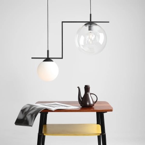 LUSTRA ZAC, 2 BRATE, 110 CM, NEAGRA, DIN STICLA SI METAL, STIL MODERN - Img 1