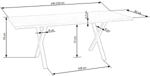 MASA DINING APEX, STEJAR/NEGRU, 140 CM, BLAT DIN LEMN MASIV SI PICIOARE DIN METAL, STIL VINTAGE - Img 3