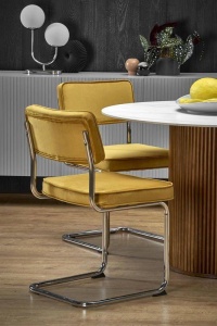 MASA DINING BRUNO, CU ASPECT DE MARMURA ALBA/NUC, 120 CM, BLAT DIN CERAMICA SI PICIOR DIN LEMN MASIV, STIL MODERN - Img 7