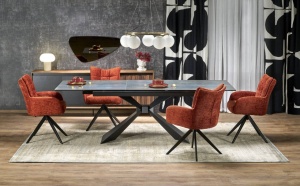 MASA DINING EXTENSIBILA LUCIANO, 180-230 CM, EFECT DE MARMURA ALBASTRA/NEGRU, DIN CERAMICA, STICLA SI METAL, STIL MODERN - Img 1