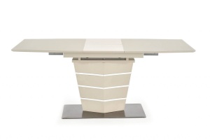 MASA DINING EXTENSIBILA SORENTO, BEJ MAT/CROM, 140/180 CM, BLAT DIN STICLA, MDF SI PICIOR DIN METAL, STIL MODERN - Img 5