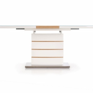 MASA DINING EXTENSIBILA TORONTO, ALB/STEJAR/CROM, 140/180 CM, BLAT DIN MDF, STICLA SI PICIOR DIN METAL, STIL MODERN - Img 2