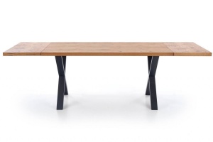 MASA DINING EXTENSIBILA XAVIER, STEJAR/NEGRU, 160/250 CM, BLAT DIN FURNIR NATURAL SI PICIOARE DIN METAL, STIL VINTAGE - Img 7
