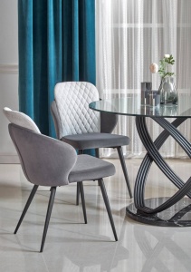 MASA DINING OPTICO, TRANSPARENT/NEGRU CU EFECT DE MARMURA, 122 CM, DIN STICLA SI METAL, STIL MODERN - Img 8