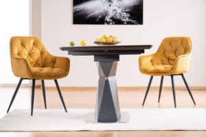 MASA EXTENSIBILA CORTEZ, 160/210 CM, EFECT DE MARMURA GRI/ANTRACIT/CROM, DIN CERAMICA, MDF SI METAL, STIL MODERN - Img 6