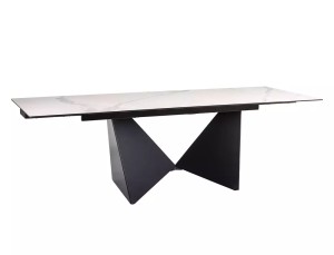 MASA EXTENSIBILA PETERSON, 160/240 CM, EFECT DE MARMURA ALBA/NEGRU, DIN STICLA SECURIZATA, CERAMICA SI MDF, STIL MODERN - Img 3