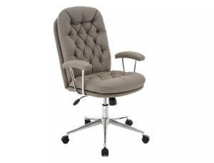 SCAUN DE BIROU PIVOTANT Q-288, GRI/CROM, TAPITERIE DIN PIELE ECOLOGICA SI PICIOR DIN METAL, STIL MODERN - Img 1