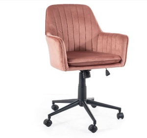 SCAUN DE BIROU PIVOTANT Q-886, ROZ ANTIC BLUVEL 52/NEGRU, TAPITERIE DIN CATIFEA SI PICIOR DIN METAL, STIL MODERN - Img 1