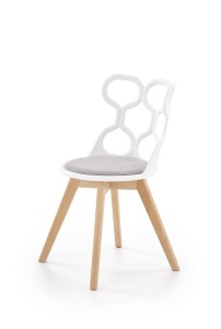SCAUN DINING K308, ALB/GRI/STEJAR, CU TAPITERIE DIN STOFA, POLIPROPILENA SI PICIOARE DIN LEMN MASIV, STIL MODERN - Img 1