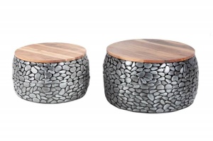 SET 2 MASUTE, STONE MOSAIC, DIN LEMN SI METAL, COD 41384, DESIGN MODERN - Img 1