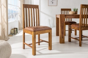 SET 2 SCAUNE, MAKASSAR, DIN LEMN MASIV CU SEZUT MICROFIBRA STIL RUSTIC, ARTIM GROUP - Img 1
