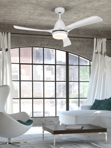 VENTILATOR ASPAS, CU TELECOMANDA, 45/55 CM, ALB/OPAL, DIN METAL, LEMN SI STICLA, STIL MODERN - Img 1