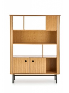 BIBLIOTECA SMART REG-2, STEJAR NATURAL/NEGRU, 153 CM, DIN MDF FURNIRUIT SI METAL, STIL VINTAGE - Img 7