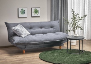 CANAPEA EXTENSIBILA PILLOW, CU COTIERE REGLABILE, GRI/NATURAL, TAPITERIE DIN STOFA FINA SI LEMN MASIV, STIL MODERN - Img 2