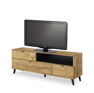 COMODA TV NEST RTV-1, 160X55 CM, STEJAR LEFKAS/NEGRU, DIN PAL MELAMINAT, POLIPROPILENA SI STICLA, STIL MODERN, HALMAR - Img 1