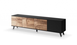 COMODA TV RANDOM RTV-3, 200X52 CM, STEJAR WOTAN/NEGRU, DIN MDF FURNIRUIT, POLIPROPILENA SI METAL, STIL MODERN - Img 1