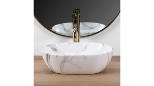 LAVOAR REA AMELIA MINI, AIAX SHINY, EFECT DE MARMURA ALBA, 38 CM, DIN CERAMICA, CALITATE SUPERIOARA - Img 2
